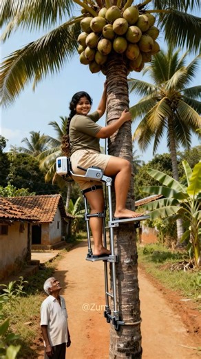 🚀 Future Tech Coconut Harvester! Girl Climbs Tree with Robotic Leg Assist 🤖🌴