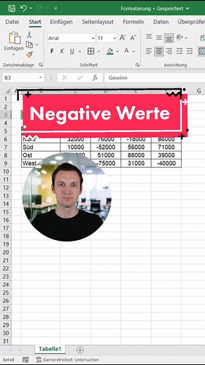 Um die negativen Werte in deiner Excel Tabelle rot hervorzuheben, musst du das benutzerdefinierte Format einstellen. #excel #office365 #microsoftambassador