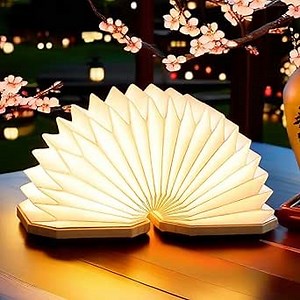 Paper Lamp Japanese Gifts House Warming Gifts, Book lamp 3 Colors Lights Mode, Foldable Japanese Lamp, Bamboo Base Paper Lantern Lights 1200mAh, Book Decor, Zen Decor Spiritual Gifts