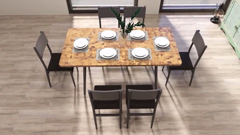 7-Piece Extendable Dining Table Set,63"Kitchen Table with 6 Padded Chairs,MDF & Metal Frame,Space-Saving for 4-6 People, Small Spaces, Black