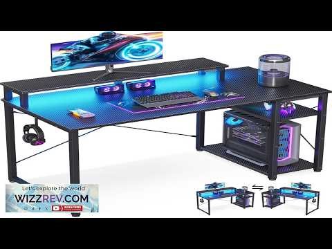 MOTPK 40 Inch Small Gaming Desk with Storage & Led Lights Computer
