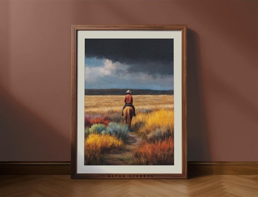 Vintage Cowboy Wall Art Print, Western Horse Rider Landscape, Rustic Country Western Decor, Printable Western Art Download - Etsy
