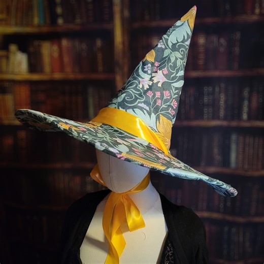 Floral Classic Witch Hat With Ribbon Tie – Fantasy Hat, Witch Hat, Costume Accessory, Cozy Handmade Gift - Etsy