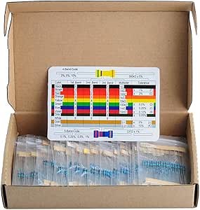 1% Resistor Assortment Kit 30 Values 1/4W Metal Film, 10 Ohm to 1M Ohm Each Value is 20pcs (Pack of 600pcs) Compliant for Arduino, Respberry Pi Projects