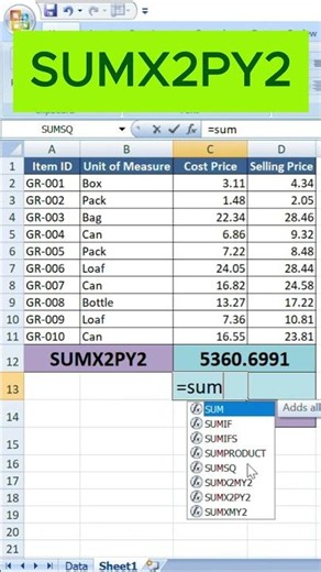 How to Use SUMX2PY2 Formula in Excel! 📊 #Shorts