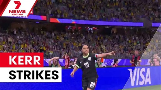 Sam Kerr scores during Matildas' Asian Cup semi-final