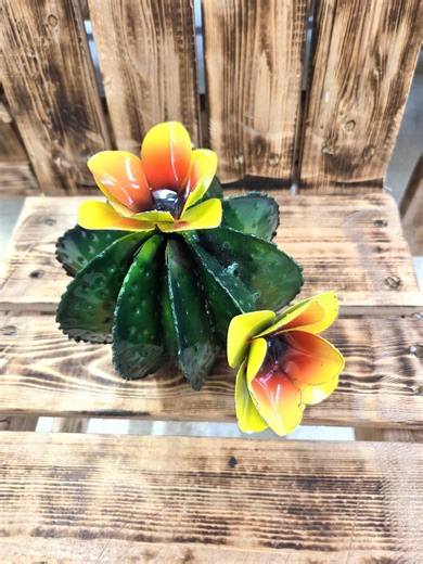 Handmade 8.5" Barrel Saguaro Type Barrel Cactus With 2 Flowers, Mexico Artisan Metal Folk Art - Etsy