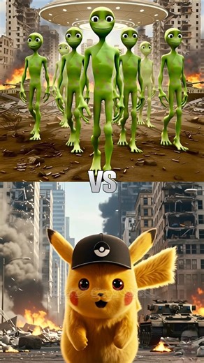 Alien green Vs Pikachu, raikou, Gengar, lichkitung, urshipu, Moltres, Zapdos, Articuno fight