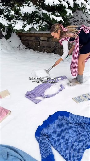 Moo Knit on Instagram: "have you tried this?? ❄️ i’m pretty sure this is how my grandma would do it, because this is actually an old nordic tradition. before washing machines, snow was used to clean wool blankets and sweaters in winter. when you use snow on wool, the cold helps tighten the fibers slightly and lifts dirt and bad smells without stressing the knit. it can also help the sweater hold its shape again 🦋 wool often doesn’t need to be washed at all, but this is a very gentle way to refr