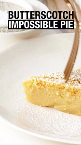 5 minutes of prep is all that's needed to create this slightly wobbly baked custard-like pie. Full recipe: https://www.taste.com.au/recipes/butterscotch-impossible-pie-recipe/b6rvk5rd | Taste.com.au