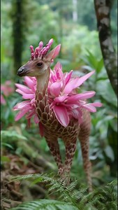 Blooming Twigama – Vocalization Log From observations of fantasy creatures in the Chimeric Garden, a place that exists only in stories: On this day I was looking for places where Roselume had started to bloom, because Blooming Twigamas usually appear there at this time. Their floral cover works as real camouflage, and even the petal edges look uneven and slightly worn so they blend into the bushes instead of standing out. — Vocalization Log #ai #fantasycreature #creature #flower #giraffe | Creat