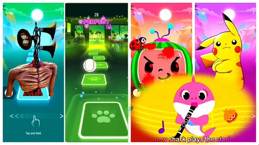 Siren Head 🆚 Baby Shark 🆚 Cocomelon 🆚 Pika Pika Pikachu 🎶 Tiles Hop EDM Rush Gameplay 💥🎯 | Tiles Hop 1.5M