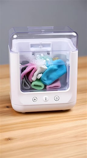 Watch this mini washing machine clean tiny clothes in a super satisfying way. 🧼✨ #satisfying #cleaning #miniwashingmachine #oddlysatisfying #washing