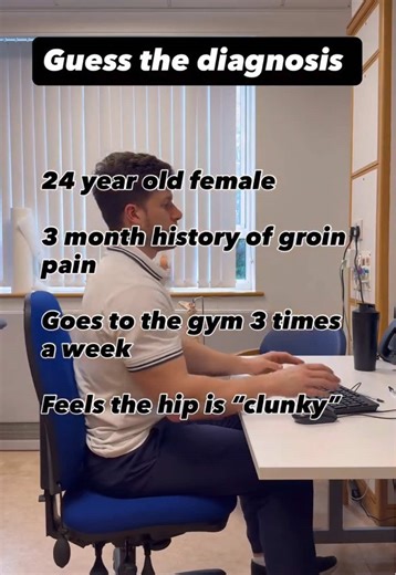 Guess the diagnosis and let me know what you think it could be! 🧑‍⚕️ 👨‍⚕️ 🧑‍⚕️ 👨‍⚕️ 👨‍⚕️ This patient was diagnosed with Femoroacetabular impingement (FAI). This condition involves the premature contact between the acetabulum (socket) and the proximal Femur. Which can result in groin pain often associated with a clunking sensation, reduced hip range of motion and pain. An FAI can be due to either a Pincer, CAM or a combination of both. A Pincer morphology is due to excessive femoral head co