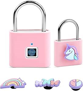 UMIKSMART Fingerprint Padlock with Silicone Protective Cover & Charm, Smart Keyless Padlock for School Locker, Gym Locker, Backpack and Travel Bag, Gift for Kids, Teens and Friends