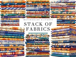 Watercolor Fabric Stack Clipart: 23 PNG Designs (digital Download) - Etsy