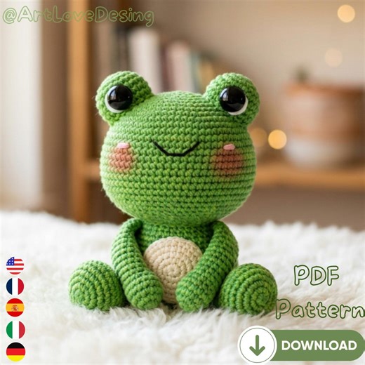 Smiling Frog Amigurumi Crochet Pattern PDF | Cute Frog Plush Toy | Kawaii Animal Doll | DIY Crochet Gift | Instant Download - Etsy