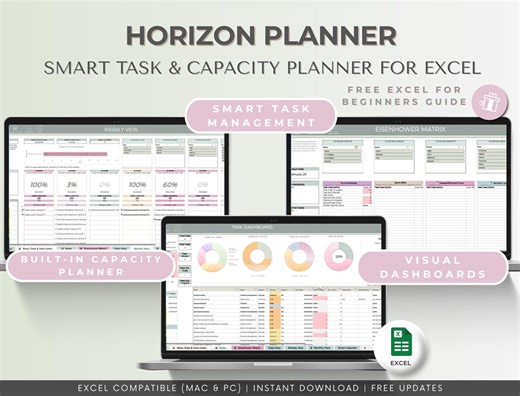 Automated Excel Task Planner – Task Manager, Capacity Tracker, Eisenhower Matrix, Recurring Tasks, Smart Calendar - Etsy Canada