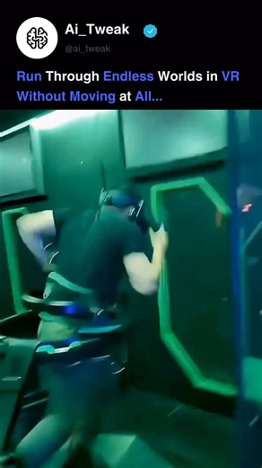 Artificial intelligence (AI) Tweaks on Instagram: "Virtual reality is reaching the point where the brain struggles to separate digital from real. ⚡🧠 An omnidirectional platform lets users run, turn, and sprint in any direction while staying in place, with sensors in the belt mapping every movement into the virtual world so physical and digital motion finally sync. Speed, balance, and body orientation are captured in real time, eliminating joysticks and teleporting and replacing them with pure, 