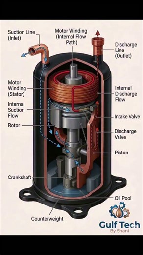 Hermetic Reciprocating Compressor – Internal Cross-Section #hvac #tech #shots