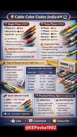 Cable color Code in india#CableColorCode #ElectricalWiring #IndiaElectrical #ElectricianTips