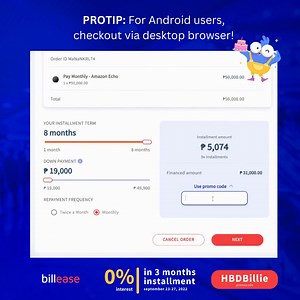 Ready to checkout your #HBDBIllie items? 🎁 Here's a little tip for all Android users out there 😎 Shop in 3 months installment, 0% interest now: https://billease.co/HBDBillie #BillEaseBlowout #BillEaseBirthday | Billease