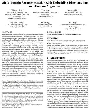 Multi-domain Recommendation with Embedding Disentangling and Domain Alignment | Proceedings of the 32nd ACM International Conference on Information and Knowledge Management