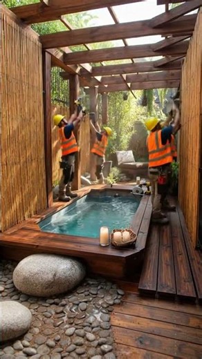Backyard Zen Plunge Pool Build | Wooden Deck & Pergola Construction Transformation #shorts