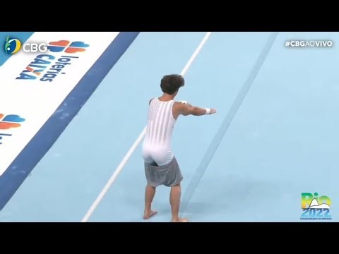 Gymnast's clothes fall off during floor routine.