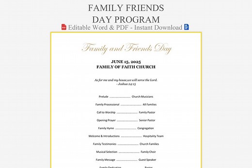 Family Friends Day Program Template - Congregational Fellowship Sample | Church Programs | Celebration for Church Relationships - Etsy