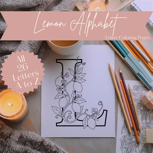 Lemon Alphabet Coloring Pages A-Z | Printable Letters for Wall Art & Personalized Decor | Instant Download PDF Digital Coloring Book - Etsy