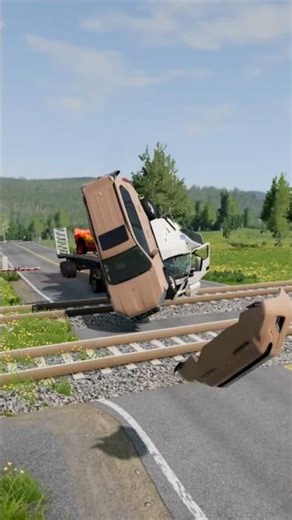🚆💥 “Flatbed Stuck on Railway! Train Crushes All Cars!”