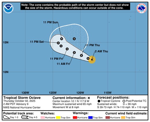 Where is Tropical Storm Octave? See tracker and spaghetti models