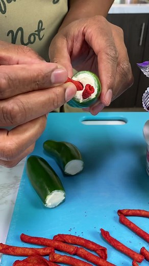 1.3M views · 77 shares | JALAPEÑO TAKIS CREAM CHEESE BITES  Large Jalapenos Cream Cheese Takis Slice tops off of jalapenos before stuffing with cream cheese and takis. Enjoy! | Definitely Not Gourmet | Facebook