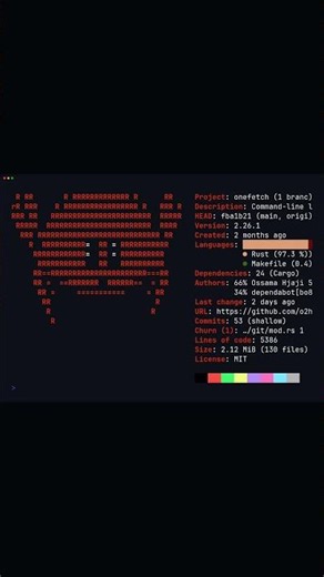 onefetch - neofetch But For Your Git Repos 🖥️ #shorts #coding #terminal