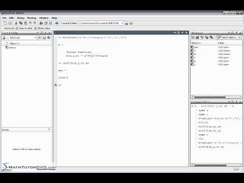 Matlab Essential Skills Sect 40 Taking Partial Derivatives in Calculus