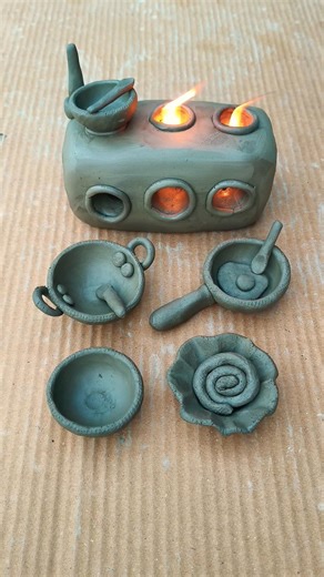diy clay kitchen set, #art #creativeclayideas #clay #claykitchenset #diy