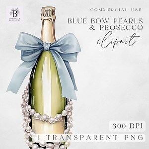 Pearls and Prosecco Png - Champagne PNG - Blue Bow Champagne Bottle - Digital Download - High Quality - Wedding Clipart - High Quality - Etsy