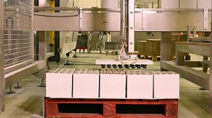 Robot packing boxes in a factory
