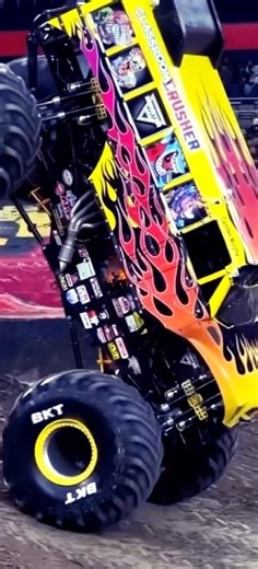 Monster truck driving with the front wheels Camden Murphy showing off in the school bus#monsterjam