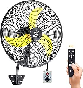 FUGOO 24" Quiet Outdoor Oscillating Wall Mount Fan With Remote Control,All Sealed BLDC Motor,4-Speed Waterproof Outdoor Fan, Heavy Duty Industrial Wall Fans for House,Patios,Garage,Warehouse 5000CFM