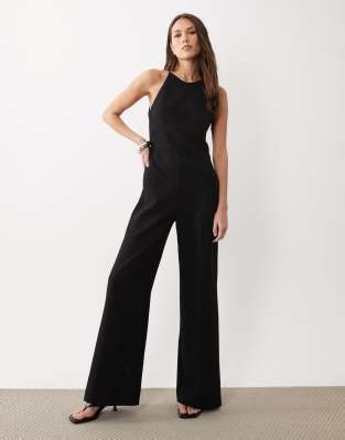 Mango halterneck backless jumpsuit in black | ASOS