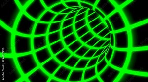 Fly Inside Green Digital Tunnel Grid in Connected Secure Computer Network - 4K Seamless Loop Motion Background Animation