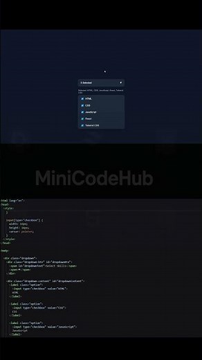 Multi Select Dropdown Checkbox UI #HTML #CSS #JavaScript #WebDev #MiniCodeHub