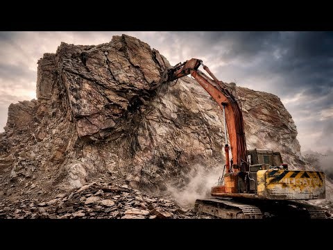 Massive Excavator Crushing Solid Rock | Extreme Mountain Stone Breaking