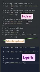 🐍 Python Basics: Addition of Two Numbers ➕💻Just a few lines of Python code to add two numbers! 🔥Pe