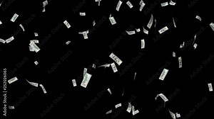 PNG Alpha.Seamless US Dollars falling animation. Currency US dollar looping.Money rain. Good for currency exchange adds.For finance news intro.With Alpha background.