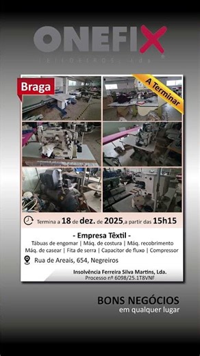 ⚖ Insolvencia 🧵 Empresa Textil – Equipamentos e Maquinas 👗🧵