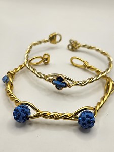 Aluminum Wire Bangle Set: Gold Tone, Blue Shamballa Beads - Etsy
