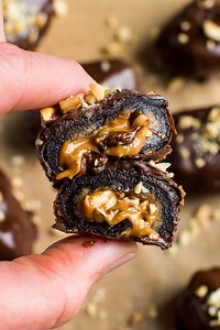 Chocolate Covered Snickers Stuffed Dates